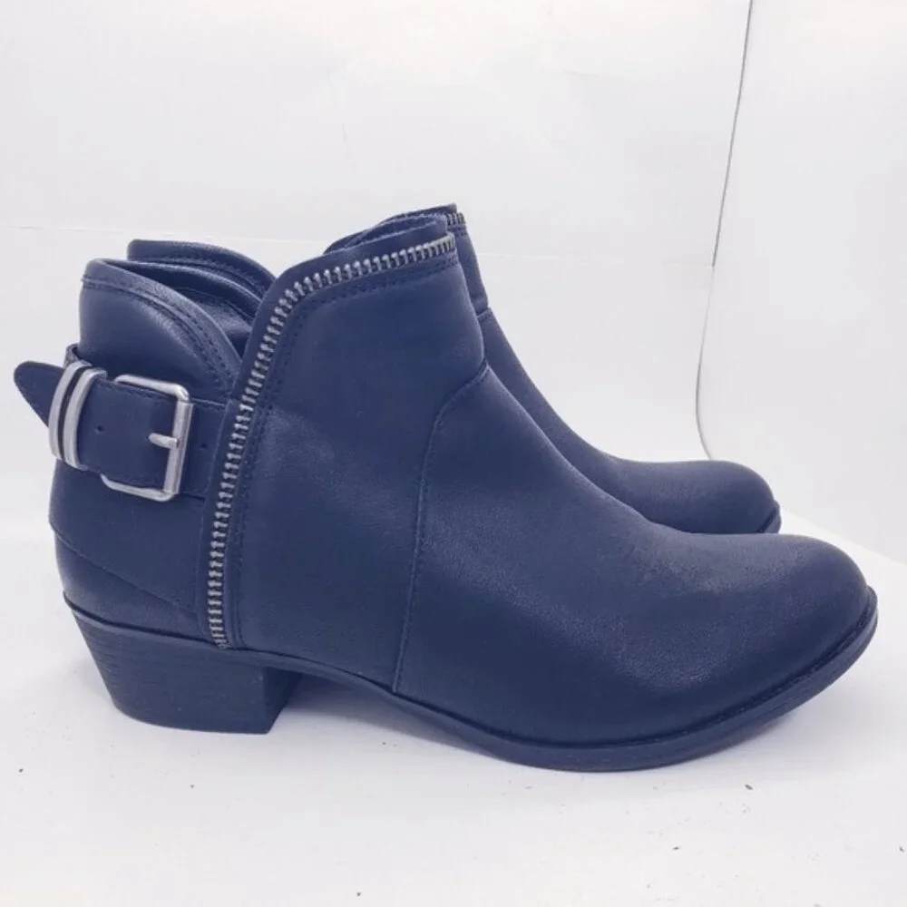 American Rag Aedee Black Faux Leather Buckle Zipper Ankle Boots Women's Size 6.5